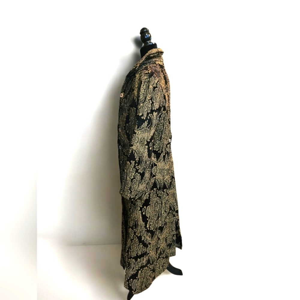 Vintage 1960s Hand-made, heavy fabric Tapestry Gold & Black Floor Length Coat. - Picture 2 of 8